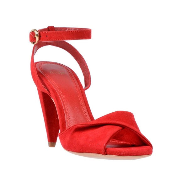 ‼️SALE‼️ Maje Fairy Twisted Red Suede High Heel Sandals - Picture 2 of 10